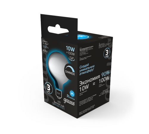 Лампа светодиодная Filament G125 10W 1100lm 4100К Е27 milky диммируемая LED 1/20  187202210-D  Gauss
