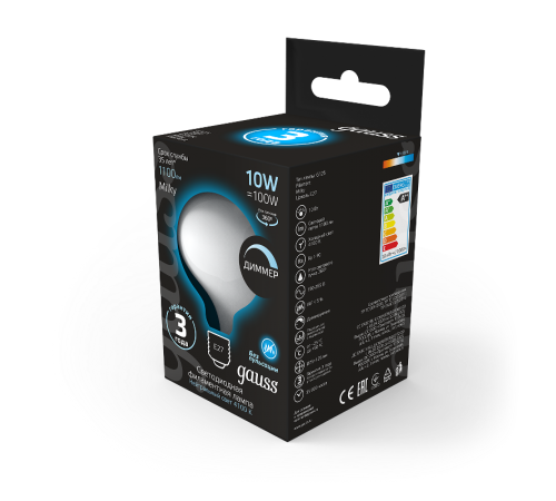 Лампа светодиодная Filament G125 10W 1100lm 4100К Е27 milky диммируемая LED 1/20  187202210-D  Gauss