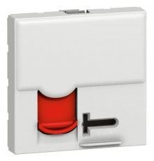Розетка RJ 45 - Программа Mosaic - категория 6 - UTP - с контролем доступа - 2 модуля - белый с красной шторкой - LCS  076594  Legrand