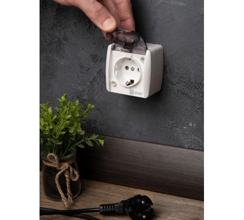 Владивосток Розетка 1-местная 16А с заземлением с прозрачной крышкой IP54  EQR16-029-30-54-T  EKF