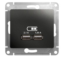 Glossa Антрацит USB Розетка,5В/2100мА, 2х5В/1050мА, механизм  GSL000733  SE
