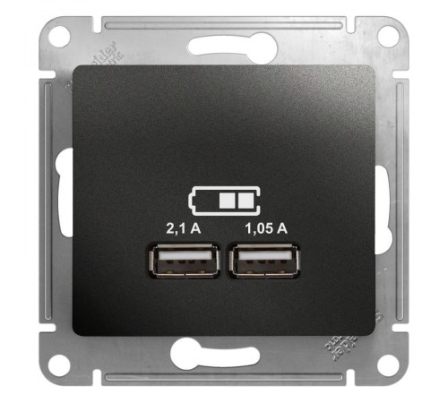 Glossa Антрацит USB Розетка,5В/2100мА, 2х5В/1050мА, механизм  GSL000733  SE