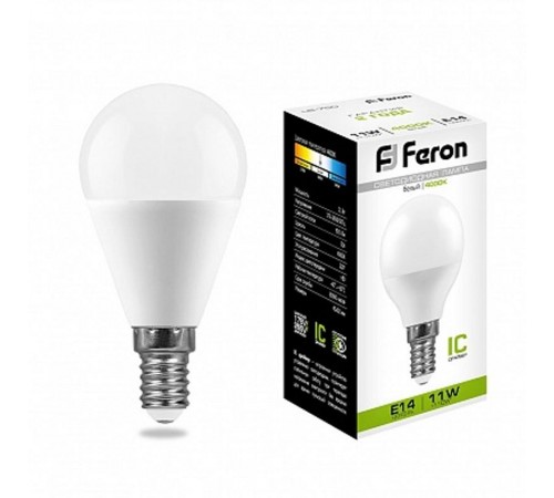 Лампа светодиодная LB-750 (11W) 230V E14 4000K G45  25947  FERON