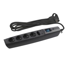 Сетевой фильтр SFU-5es-2m-B  ЭРА (черный) с заземл, 3x0.75мм2, со шт, с выкл, 5гн+2xUSB, 2м, кор  C0043326  ЭРА