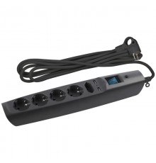 Сетевой фильтр SFU-5es-2m-B  ЭРА (черный) с заземл, 3x0.75мм2, со шт, с выкл, 5гн+2xUSB, 2м, кор  C0043326  ЭРА