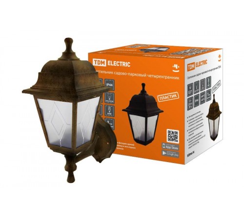 Светильник садово-парковый НБУ 04-60-001 четырехгранник, настенный, пластик, расс.пластик, бронза  SQ0330-0774  TDM