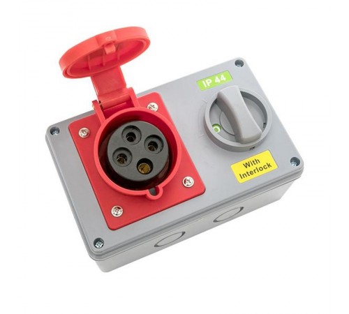 Розетка с блокировкой и выключателем 1424 3Р+РЕ 32А 380В IP44 EKF  ps-1424-32-380  EKF