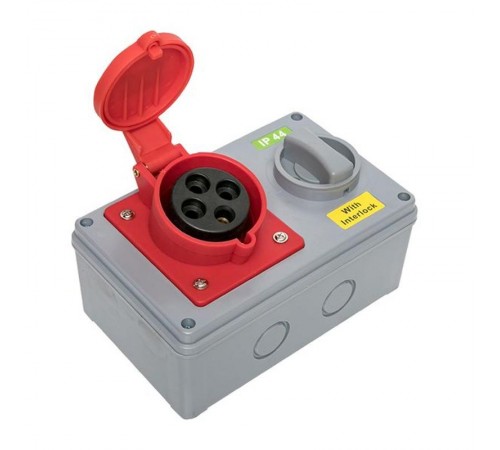 Розетка с блокировкой и выключателем 1424 3Р+РЕ 32А 380В IP44 EKF  ps-1424-32-380  EKF