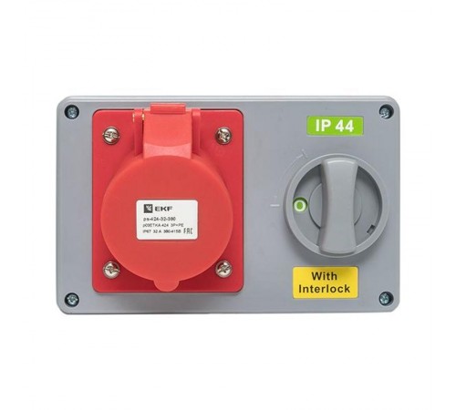 Розетка с блокировкой и выключателем 1424 3Р+РЕ 32А 380В IP44 EKF  ps-1424-32-380  EKF