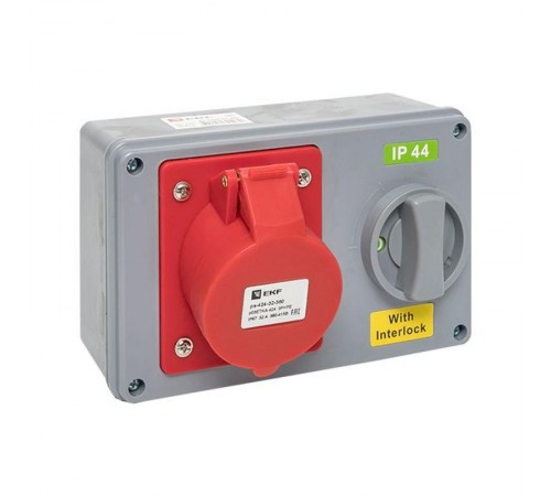 Розетка с блокировкой и выключателем 1424 3Р+РЕ 32А 380В IP44 EKF  ps-1424-32-380  EKF
