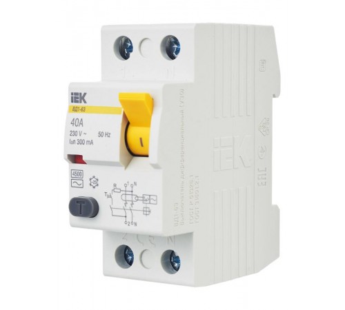Выключатель дифференциальный (УЗО) ВД1-63 2п 40А 300мА тип AC  MDV10-2-040-300  IEK
