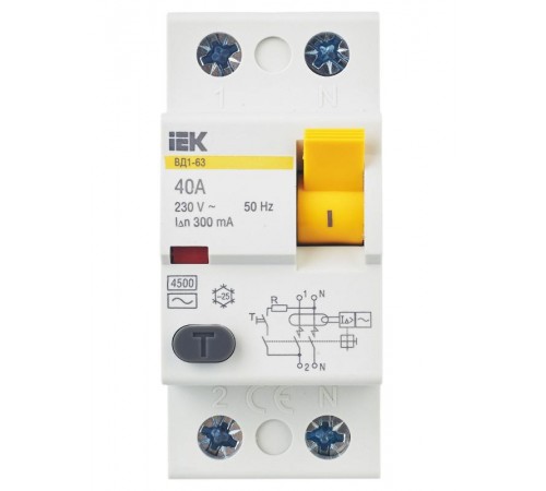 Выключатель дифференциальный (УЗО) ВД1-63 2п 40А 300мА тип AC  MDV10-2-040-300  IEK