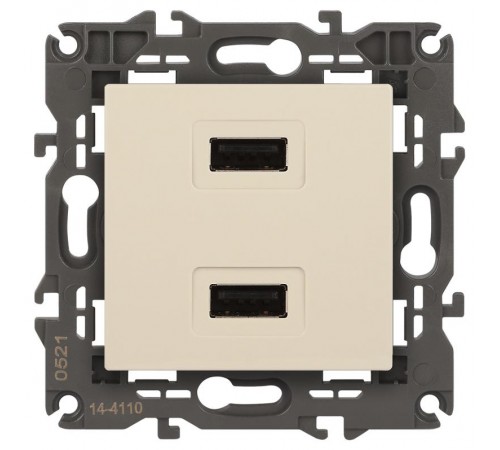 14-4110-02 Устройство зарядное USB, 230В/5В-2100мА, IP20, Эра Elegance, сл.кость  Б0034359  ЭРА