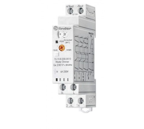 Модульный ведущий электронный диммер (Master); 4 функции; сигнал 0-10В; подключение до 32 ведомых диммеров (Slave)  151082300010PAS  Finder