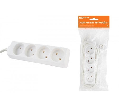 Удлинитель бытовой  У4  4 гнезда, 1,5метра, без заземления, ПВС 2х0,75мм2  10А/250В   SQ1303-0210  TDM
