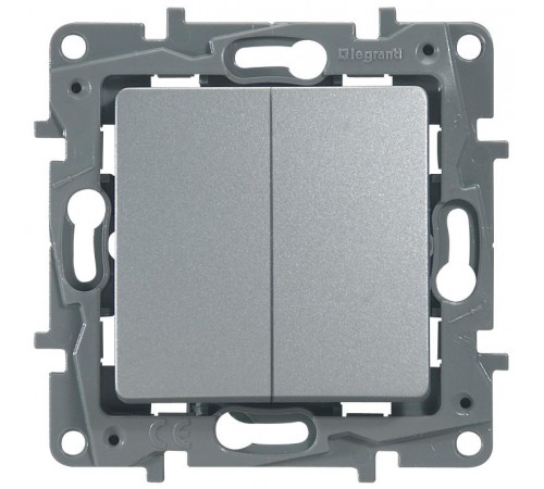 Etika Алюминий Переключатель 2-клавишный, 10А, автозажимные клеммы  672412  Legrand