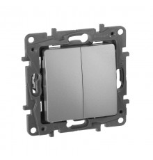 Etika Алюминий Переключатель 2-клавишный, 10А, автозажимные клеммы  672412  Legrand