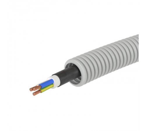 Электротруба ПВХ гибкая гофр. д.20мм, цвет серый, с кабелем ВВГнг(А)-LS3х2,5мм РЭК "ГОСТ+", 50м  9S92050  DKC
