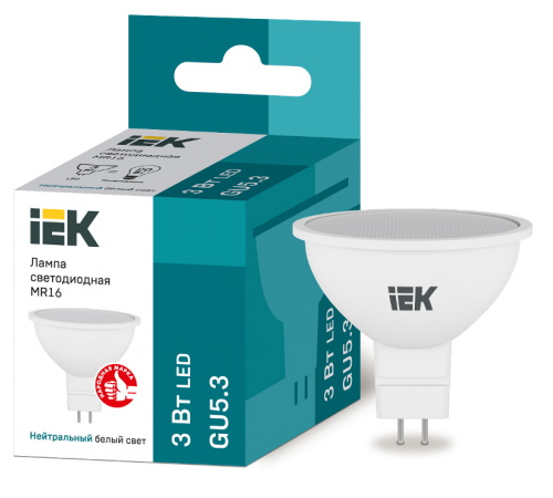 Лампа светодиодная LED 3Вт GU5.3 220В 4000К MR16 софит  LLE-MR16-3-230-40-GU5  IEK