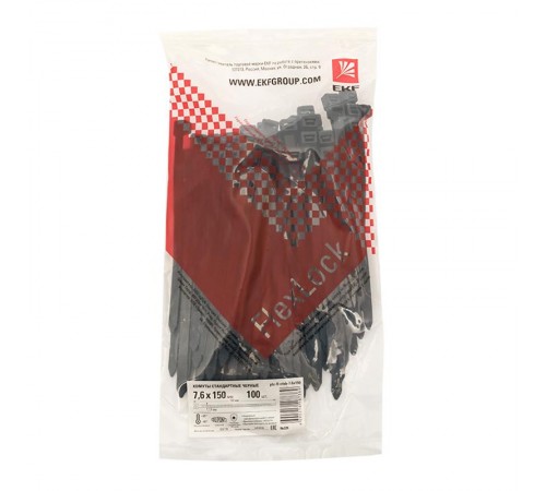 Хомут P6.6 стандартный (ч), 7.6x150 (100шт) FlexLock PROxima  plc-fl-ctsb-7.6x150  EKF