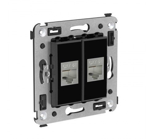 Компьютерная розетка RJ-45 без шторки в стену, кат.5e двойная экранированная, "Avanti", "Черный квадрат"  4402764  DKC