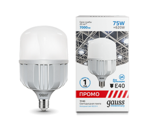 Лампа светодиодная промышленная Elementary T140 75W 7000lm 6500K E40 Promo LED 1/12  60438  Gauss