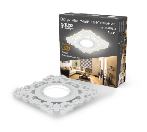 Светильник точечный встраиваемый Backlight BL131 Квадрат/узор. Белый, Gu5.3, 3W, LED 3000K  BL131  Gauss