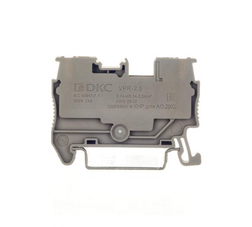 Клемма проходная, зажим push-in, 2 точки подключения, 2.5 кв.мм, серая  VPR-2.5-GY  DKC