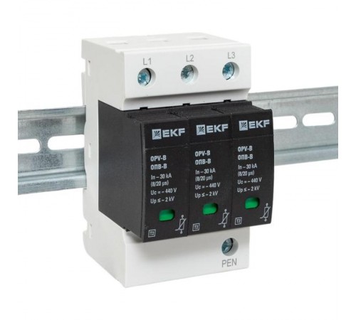 Ограничитель импульсных напряжений серии ОПВ-B/3P In 30кА 400В (с сигнализацией) EKF PROxima  opv-b3  EKF