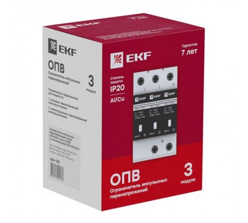 Ограничитель импульсных напряжений серии ОПВ-B/3P In 30кА 400В (с сигнализацией) EKF PROxima  opv-b3  EKF
