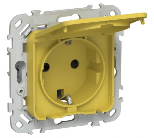 FLITE Розетка с заземлением со шторками с крышкой быстрозажимные клеммы 16А IP44 РСшкр11-1-44-ФлЖК желтый карри  FI-R16-16-1-44-K44  IEK
