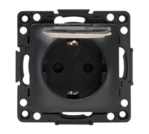 Стокгольм Механизм Розетки 1-местной с/з 16А черный с крышкой и защ. штор. IP44 EKF PROxima  EZR16-028-10-44  EKF