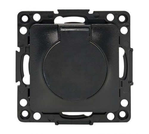 Стокгольм Механизм Розетки 1-местной с/з 16А черный с крышкой и защ. штор. IP44 EKF PROxima  EZR16-028-10-44  EKF