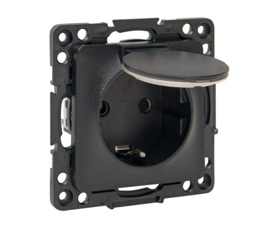 Стокгольм Механизм Розетки 1-местной с/з 16А черный с крышкой и защ. штор. IP44 EKF PROxima  EZR16-028-10-44  EKF