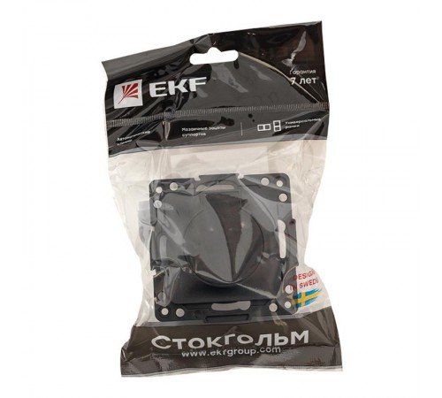 Стокгольм Механизм Розетки 1-местной с/з 16А черный с крышкой и защ. штор. IP44 EKF PROxima  EZR16-028-10-44  EKF