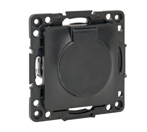 Стокгольм Механизм Розетки 1-местной с/з 16А черный с крышкой и защ. штор. IP44 EKF PROxima  EZR16-028-10-44  EKF