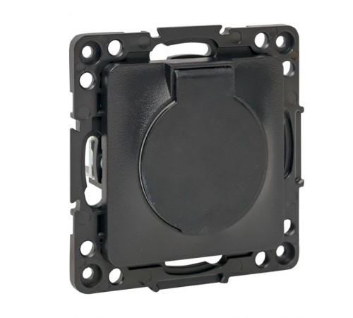 Стокгольм Механизм Розетки 1-местной с/з 16А черный с крышкой и защ. штор. IP44 EKF PROxima  EZR16-028-10-44  EKF