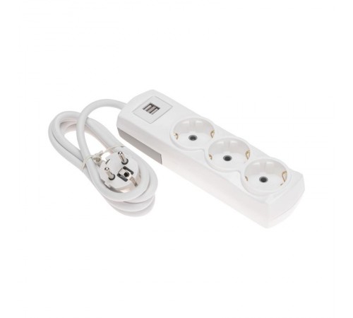 Удлинитель PREMIUM 3 гнезда, 1,5м, 3х1,5мм, с/з, 2 USB, белый  13-4109  REXANT