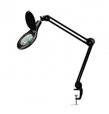 Лупа на струбцине , круглая, 5D, с подсветкой 90 LED, черная  31-0406  REXANT