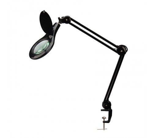 Лупа на струбцине , круглая, 5D, с подсветкой 90 LED, черная  31-0406  REXANT