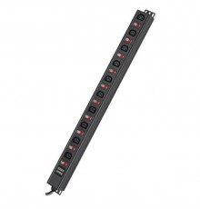 Блок распределения питания вертикальный для 19" шкафов, 10A10 Х С13,защита от перегрузки, индикатор тока, вх. разъём С1  R519IEC10SWCD  DKC