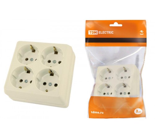 Розетка четырехместная 2П+3 открытой установки IP20 16A сл.кость "Ладога"  SQ1801-0222  TDM