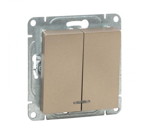 Механизм выключателя, двухклавишный, с подсветкой, шампань Эпика  UP1-SWC-24 EKF