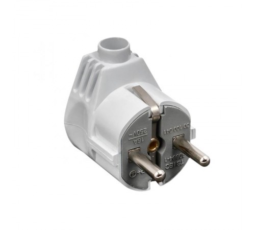 Вилка угловая усиленная с заземлением белая 16А 250В Proxima  AVY16-10-r  EKF