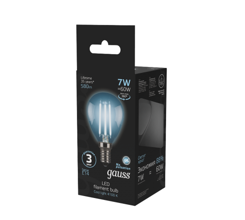 Лампа светодиодная LED 7Вт E14 220В 4100К шар  105801207  Gauss