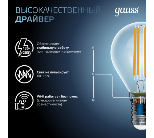 Лампа светодиодная Black LED Filament Шар E14 11W 750lm 4100K  105801211  Gauss