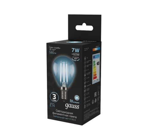 Лампа светодиодная LED 7Вт E14 220В 4100К шар  105801207  Gauss
