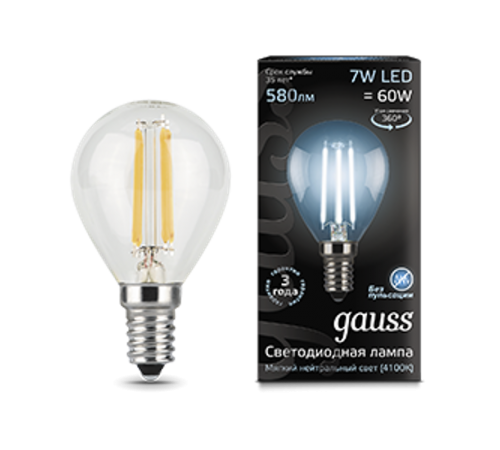 Лампа светодиодная LED 7Вт E14 220В 4100К шар  105801207  Gauss