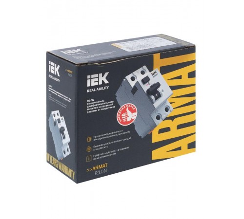 Выключатель дифференциальный (УЗО) R10N 2P 40А 100мА тип AC ARMAT  AR-R10N-2-040C100  IEK