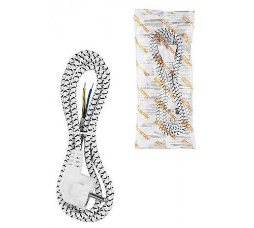 Шнур сетевой с вилкой в тканевой оплетке ПВС 3x0,75мм2 1,8м, 2400 Вт с/з белый  SQ1305-0090  TDM